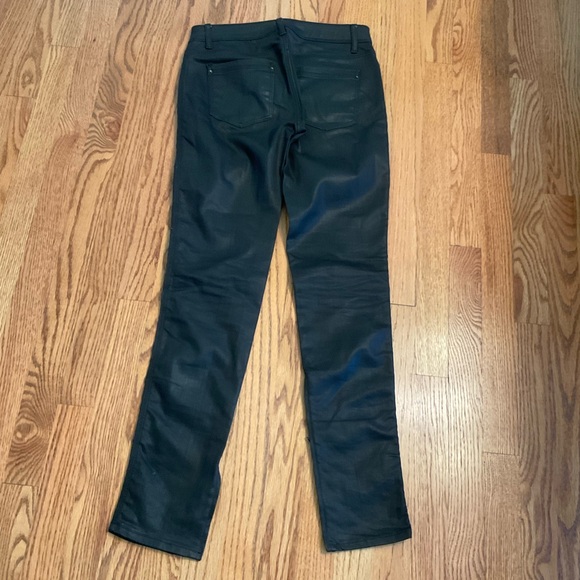 Zara Woman Zip Leg Mid Rise 5-Pocket Nylon Stretch Jeans Black leather look Sz 4 - Picture 8 of 10